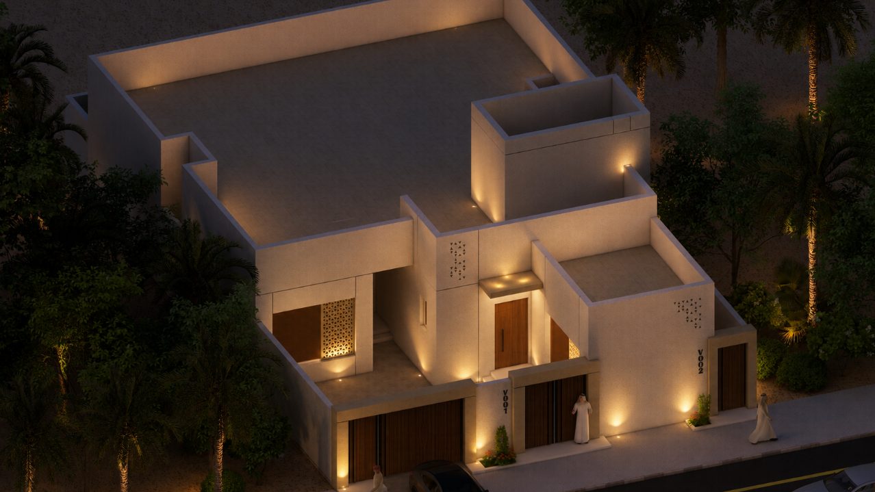 فيلا سكنية بإضاءة ليلية — القصيم