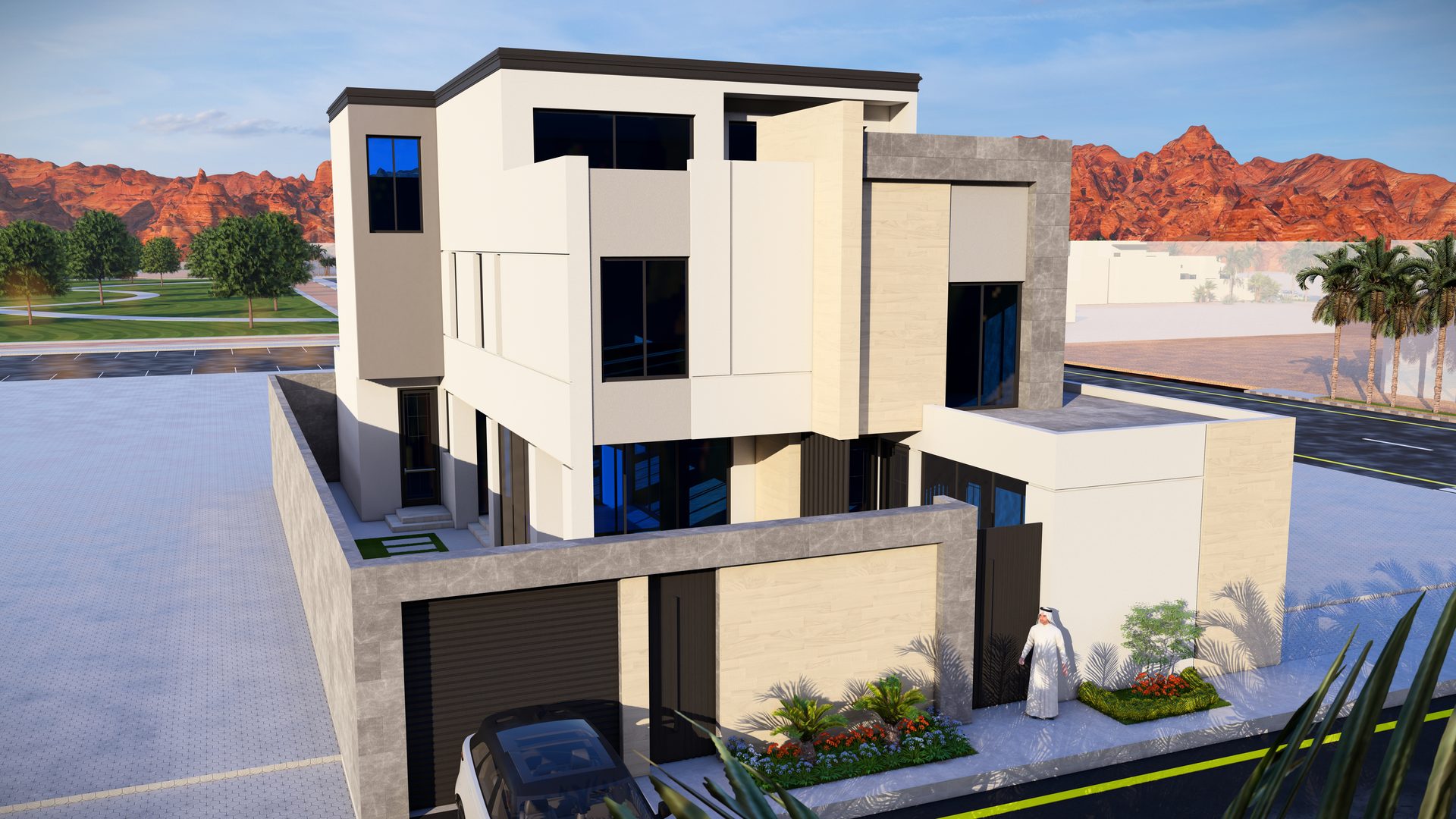 فيلا سكنية بتكسية حجرية — القصيم